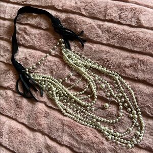 Edgy Multi-Strand Pearl, Crystal & Leather Statement Necklace